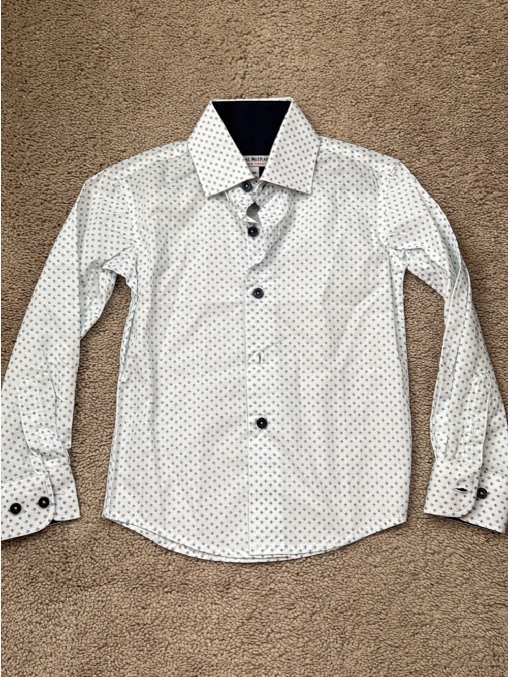 Boys 2/3 Isaac Mizrahi White Dress Shirt with Blue Micro Pattern